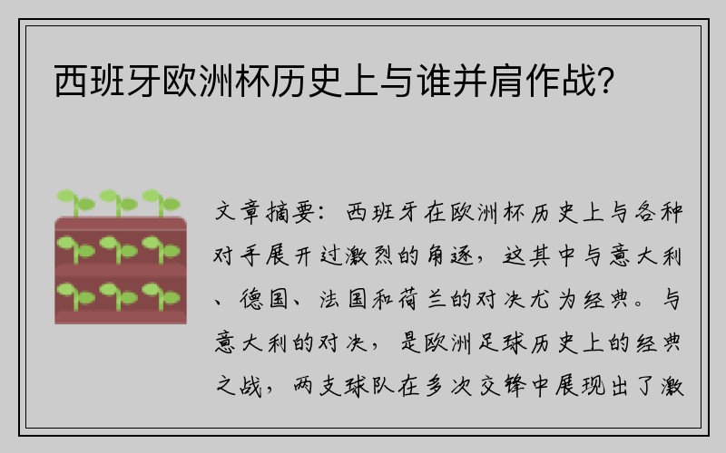 西班牙欧洲杯历史上与谁并肩作战？